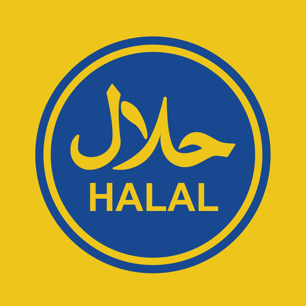 blue halal icon on a yellow background